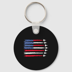 Patriotic Red White Blue Usa Flag Fighter Jets 4th Key Ring