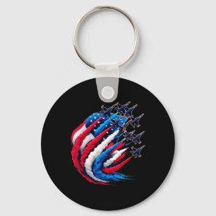 Patriotic Red White Blue Usa Flag Fighter Jets 4th Key Ring