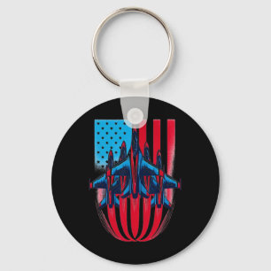 Patriotic Red White Blue Usa Flag Fighter Jets 4th Key Ring