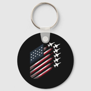 Patriotic Red White Blue Usa Flag Fighter Jets 4th Key Ring