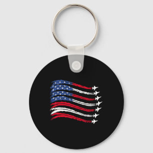 Patriotic Red White Blue Usa Flag Fighter Jets 4th Key Ring