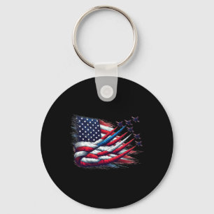Patriotic Red White Blue Usa Flag Fighter Jets 4th Key Ring