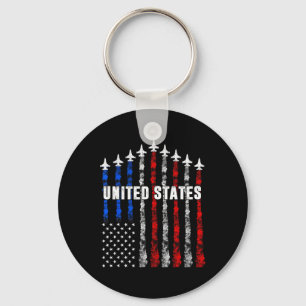 Patriotic Red White Blue Usa Flag Fighter Jets 4th Key Ring
