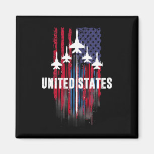 Patriotic Red White Blue Usa Flag Fighter Jets 4th Magnet