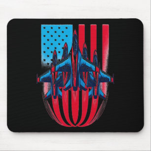 Patriotic Red White Blue Usa Flag Fighter Jets 4th Mouse Pad