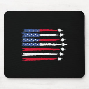 Patriotic Red White Blue Usa Flag Fighter Jets 4th Mouse Pad
