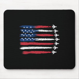 Patriotic Red White Blue Usa Flag Fighter Jets 4th Mouse Pad