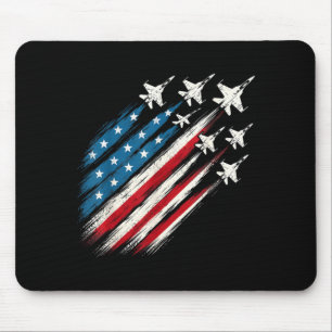 Patriotic Red White Blue Usa Flag Fighter Jets 4th Mouse Pad