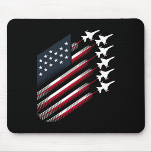 Patriotic Red White Blue Usa Flag Fighter Jets 4th Mouse Pad