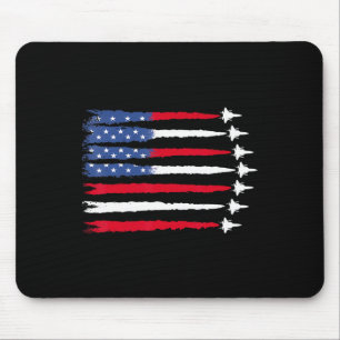 Patriotic Red White Blue Usa Flag Fighter Jets 4th Mouse Pad