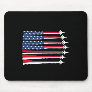 Patriotic Red White Blue Usa Flag Fighter Jets 4th Mouse Pad
