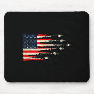 Patriotic Red White Blue Usa Flag Fighter Jets 4th Mouse Pad