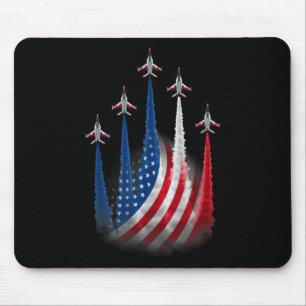 Patriotic Red White Blue Usa Flag Fighter Jets 4th Mouse Pad