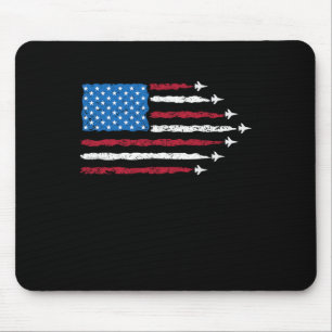 Patriotic Red White Blue Usa Flag Fighter Jets 4th Mouse Pad