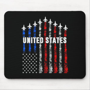 Patriotic Red White Blue Usa Flag Fighter Jets 4th Mouse Pad