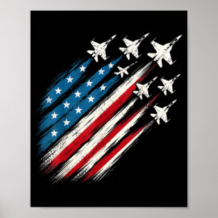 Patriotic Red White Blue Usa Flag Fighter Jets 4th Poster