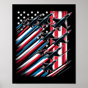 Patriotic Red White Blue Usa Flag Fighter Jets 4th Poster