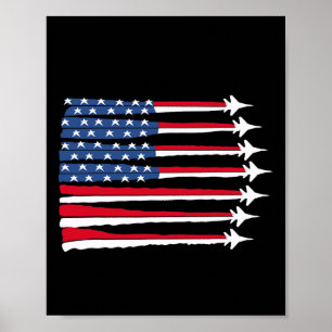 Patriotic Red White Blue Usa Flag Fighter Jets 4th Poster