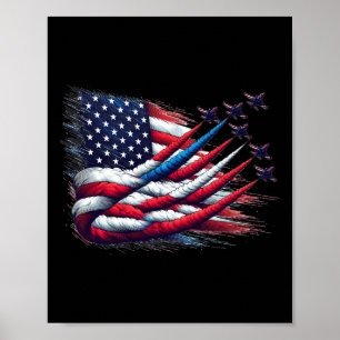 Patriotic Red White Blue Usa Flag Fighter Jets 4th Poster
