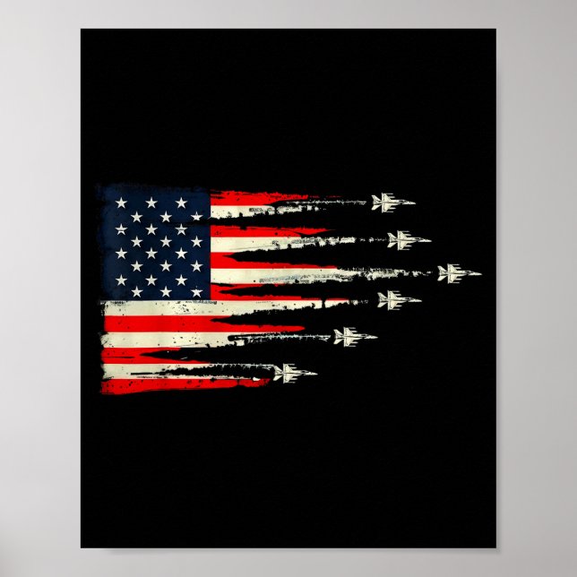 Patriotic Red White Blue Usa Flag Fighter Jets 4th Poster (Front)