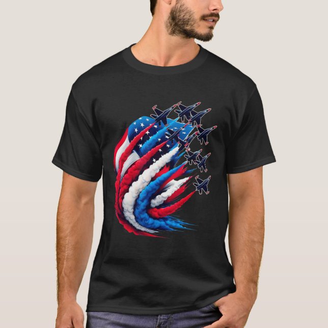 Patriotic Red White Blue Usa Flag Fighter Jets 4th T-Shirt (Front)