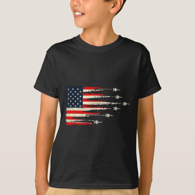 Patriotic Red White Blue Usa Flag Fighter Jets 4th T-Shirt (Front)