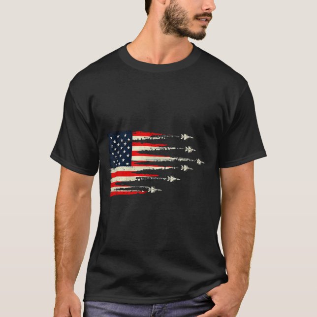 Patriotic Red White Blue Usa Flag Fighter Jets 4th T-Shirt (Front)