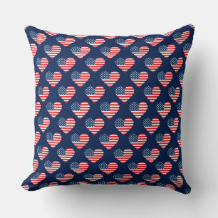 Patriotic Red, White & Blue USA Flag Hearts Cushion