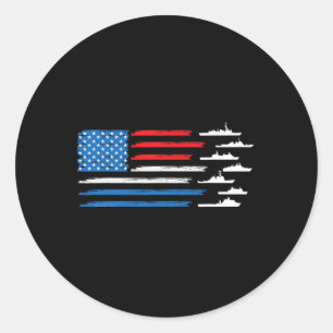 Patriotic Red White Blue Usa Flag Military Ships 4 Classic Round Sticker
