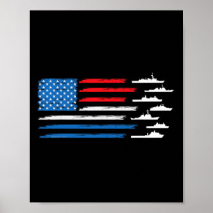 Patriotic Red White Blue Usa Flag Military Ships 4 Poster