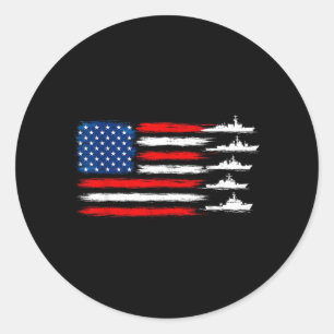 Patriotic Red White Blue Usa Flag Military Ships Classic Round Sticker