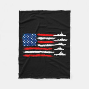 Patriotic Red White Blue Usa Flag Military Ships Fleece Blanket