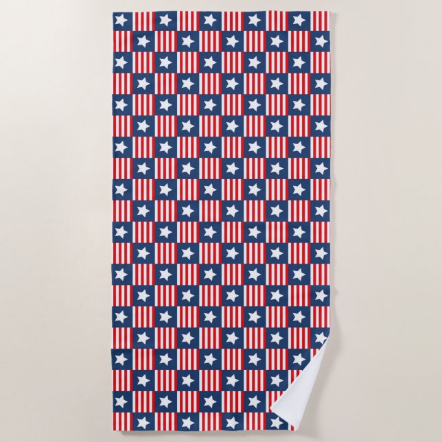Patriotic Red, White & Blue USA Flag Pattern Beach Towel (Front)