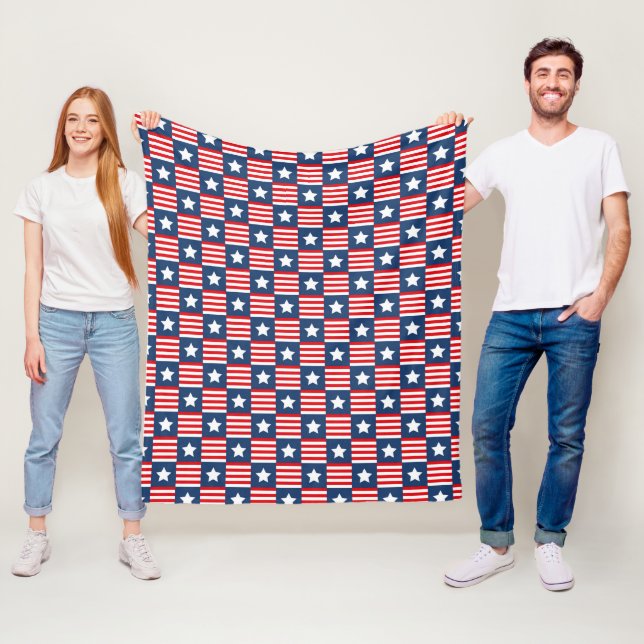Patriotic Red, White & Blue USA Flag Pattern Fleece Blanket (In Situ)