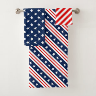 Patriotic Red, White & Blue USA Flag Patterns Bath Towel Set