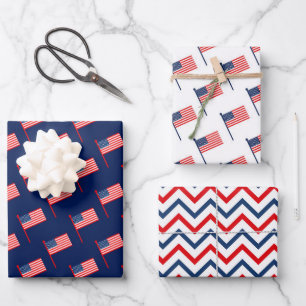 Patriotic Red, White & Blue USA Flag Patterns  Wrapping Paper Sheet