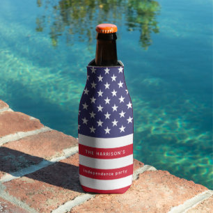 Patriotic Red White Blue USA Flag Personalised Bottle Cooler