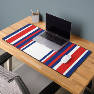 Patriotic Red White Blue Vertical Stripes Pattern Desk Mat
