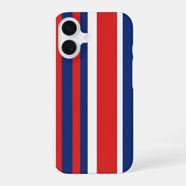 Patriotic Red White Blue Vertical Stripes Pattern iPhone 16 Case (Back)
