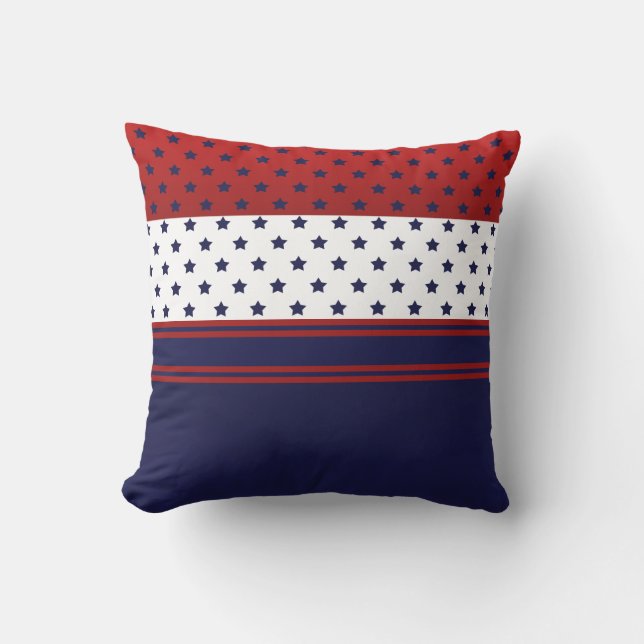 Patriotic Red White & Blue with stars design Cushion (Front)