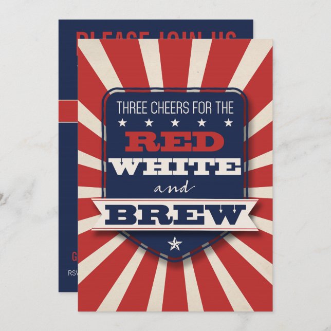 Patriotic Red White & Brew Custom Invitation (Front/Back)