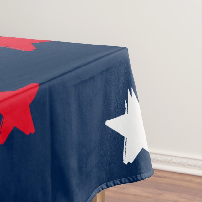Patriotic red white dark navy blue stars pattern tablecloth (In Situ)