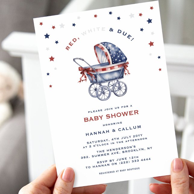 Patriotic Red, White & Due 4th July Baby Shower Invitation (Creator Uploaded)
