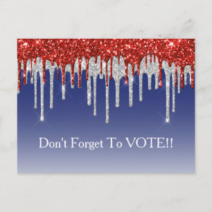 Patriotic Red White Glitter Drip Blue Reminder Postcard