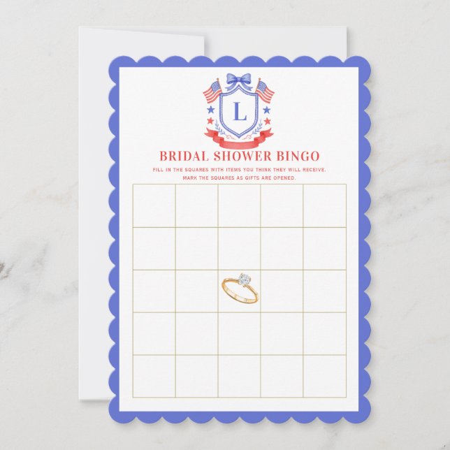 Patriotic Red White & I Do Bridal Shower Bingo Invitation (Front)