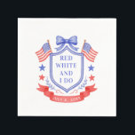Patriotic Red White & I Do Bridal Shower Napkin<br><div class="desc">This patriotic bridal shower paper plate design features a watercolor crest with a light red white and blue patriotic crest with American flags and a blue bow. Text in the center of the crest says "Red,  white and I do."</div>