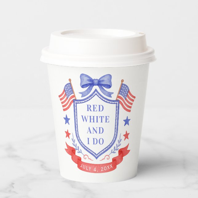Patriotic Red White & I Do Bridal Shower Welcome Paper Cups (Front)