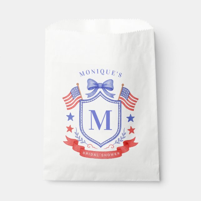 Patriotic Red White & I Do Monogram Bridal Shower Favour Bag (Front)
