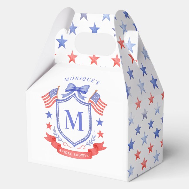 Patriotic Red White & I Do Monogram Bridal Shower Favour Box (Front)
