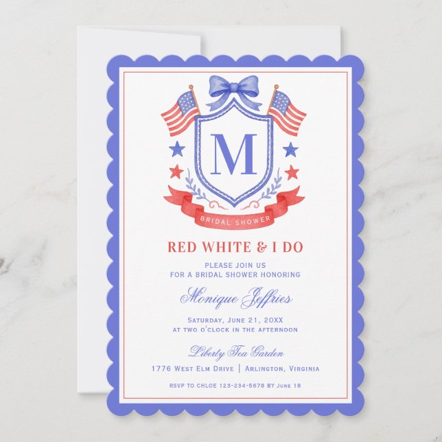 Patriotic Red White & I Do Monogram Bridal Shower Invitation (Front)